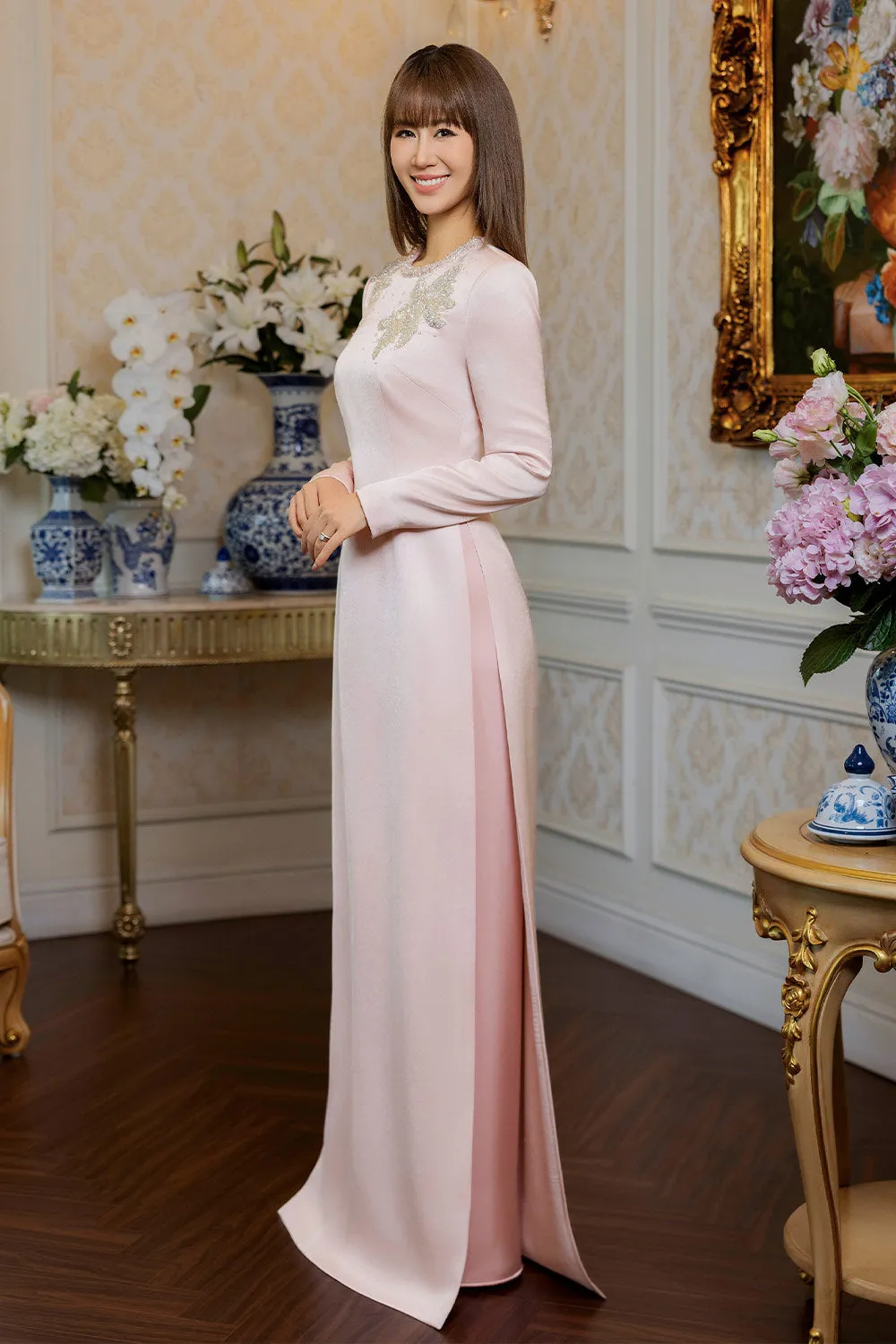 Agate Straight Wide Leg Silk Floor Length Pants