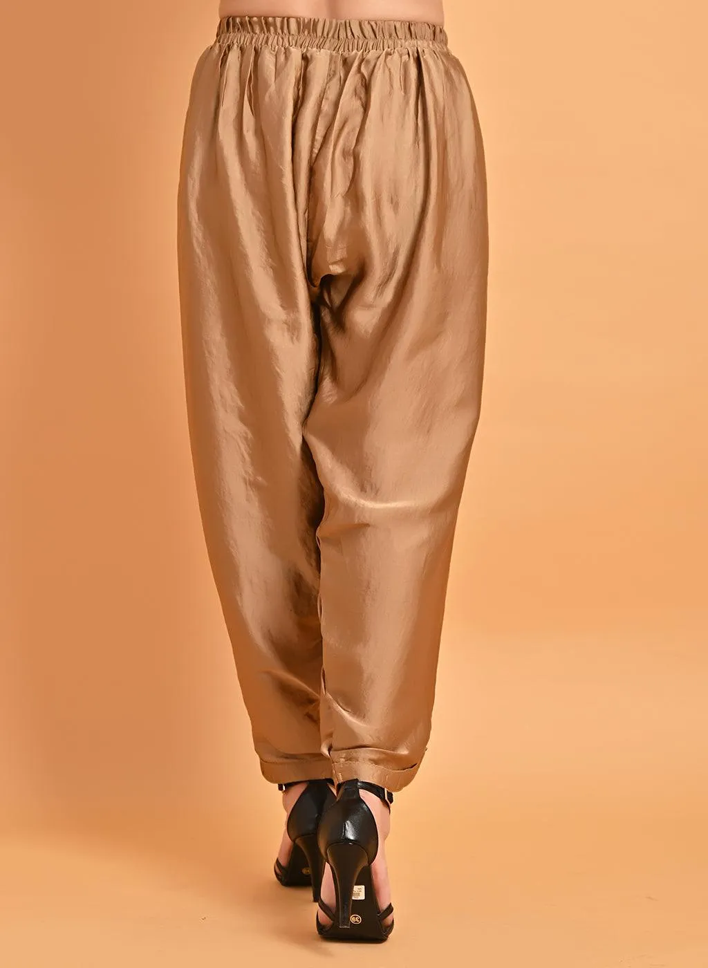 Aina Beige Loose Fit Satin Dhoti Pants for Women