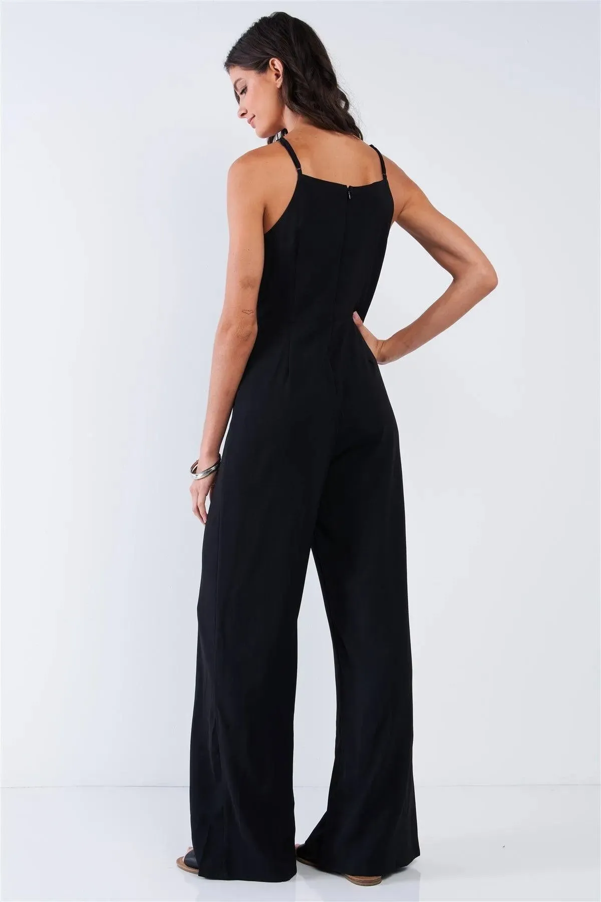 Black Sophisticated Floral Embroidered Sleeveless Wide Leg Jumpsuit /1-2-2-1