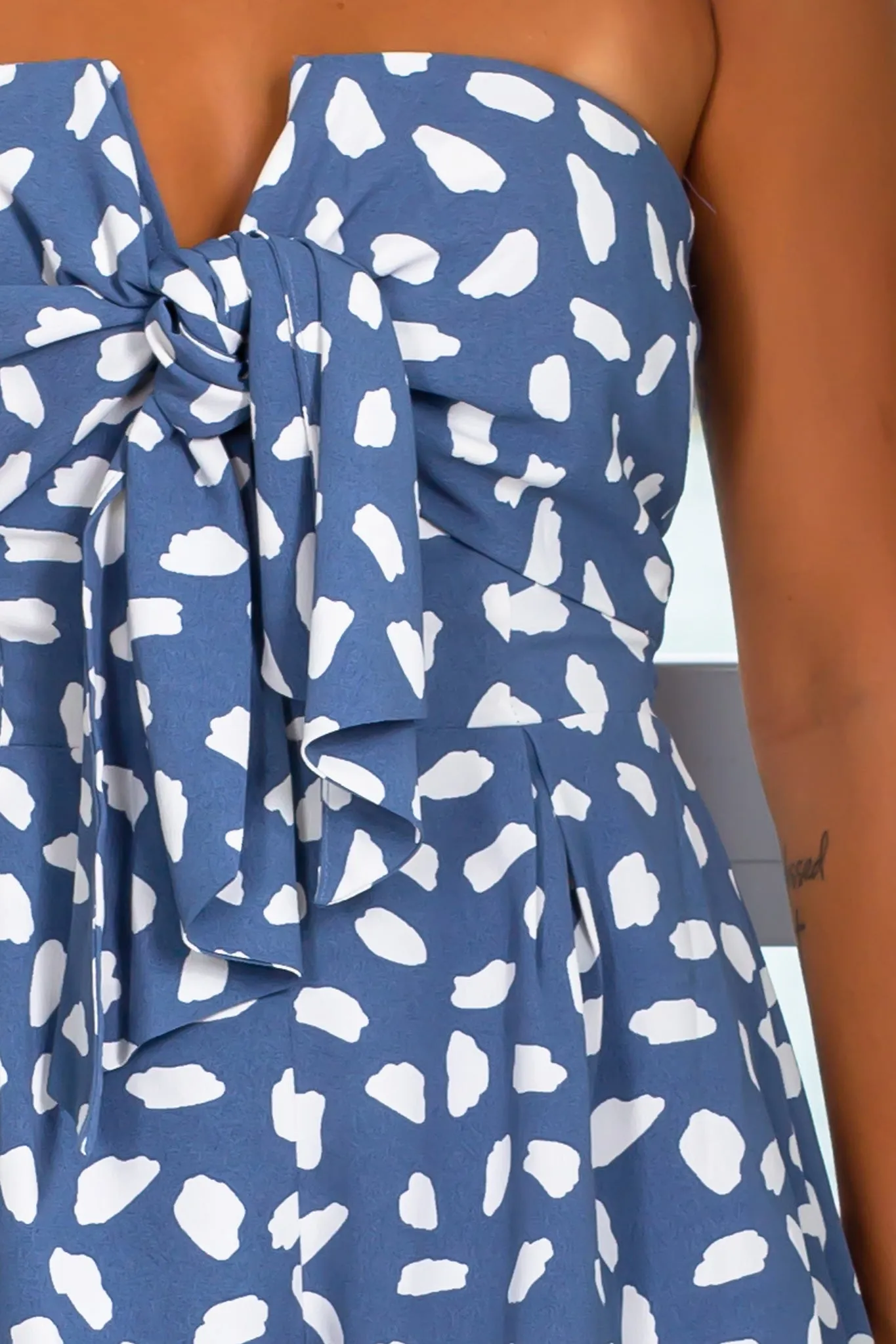 Blue Printed Strapless Romper