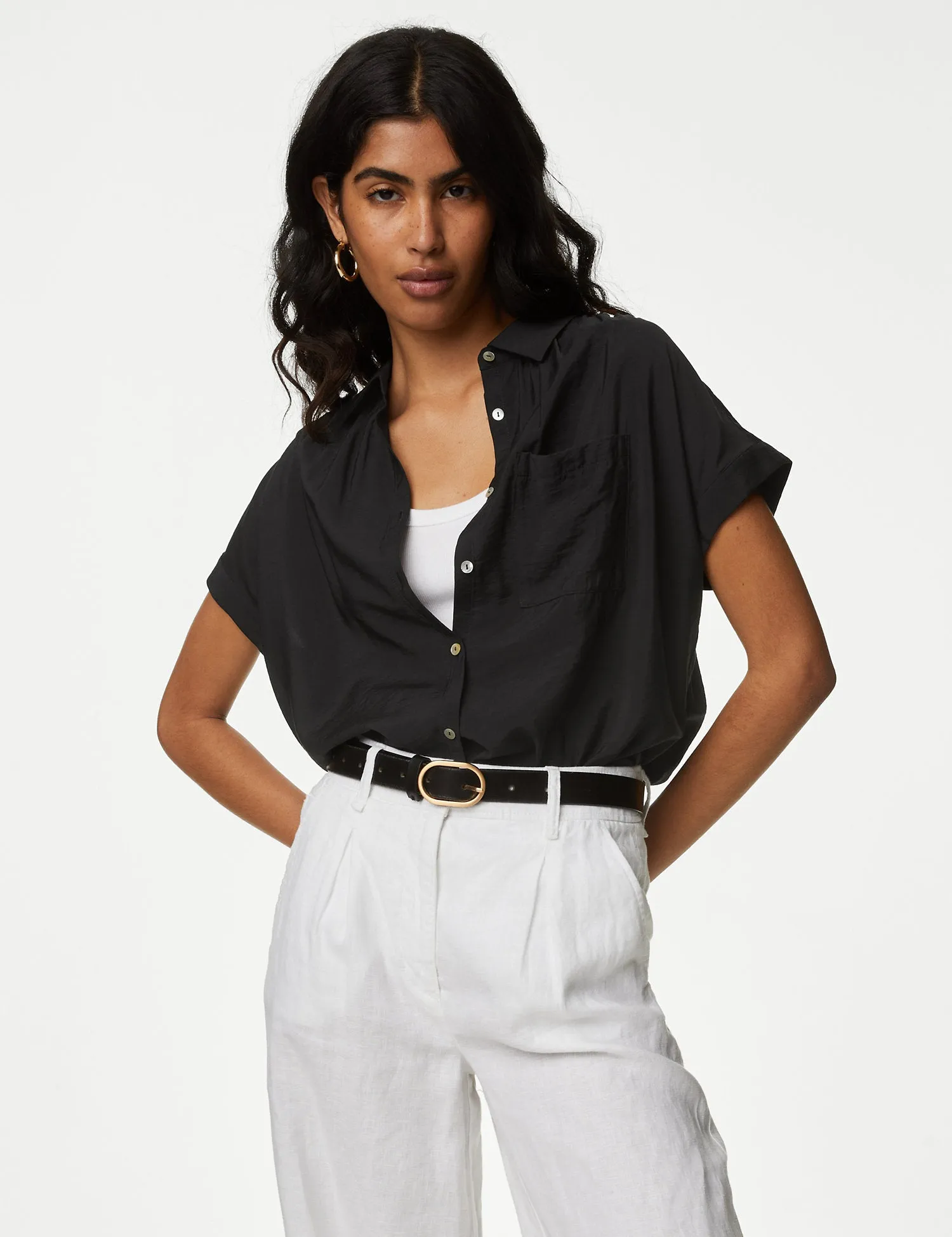 Collared Cap Sleeve Shirt