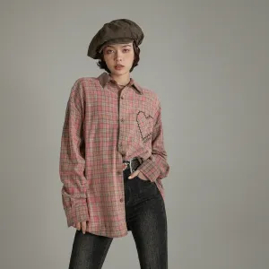 Color Heart Check Loose Fit Shirt