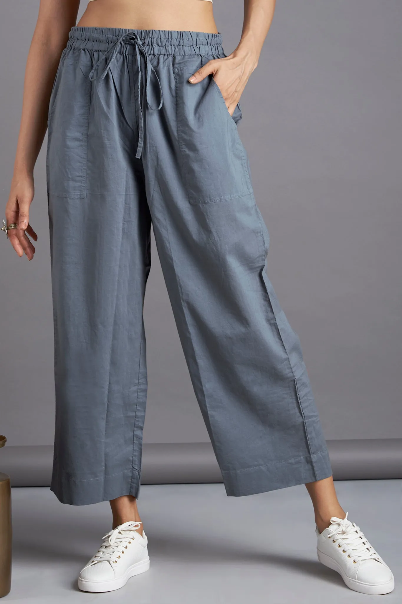 Comfort fit pants - Dark grey cotton with pockets