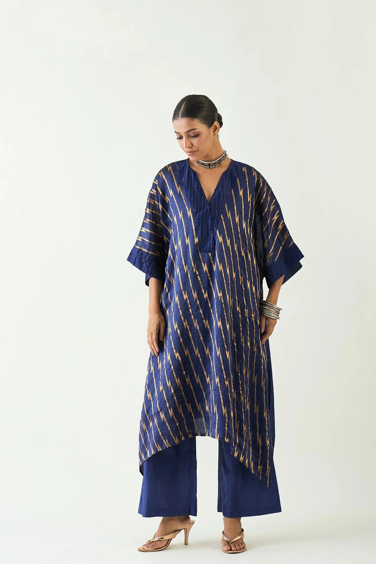 Damani: Silk with Gold weave Kimono Kaftan set- Purple