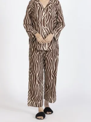 Dark Brown Cotton 2 Piece Stitched Nightwear - AL-LKS-NW-1010