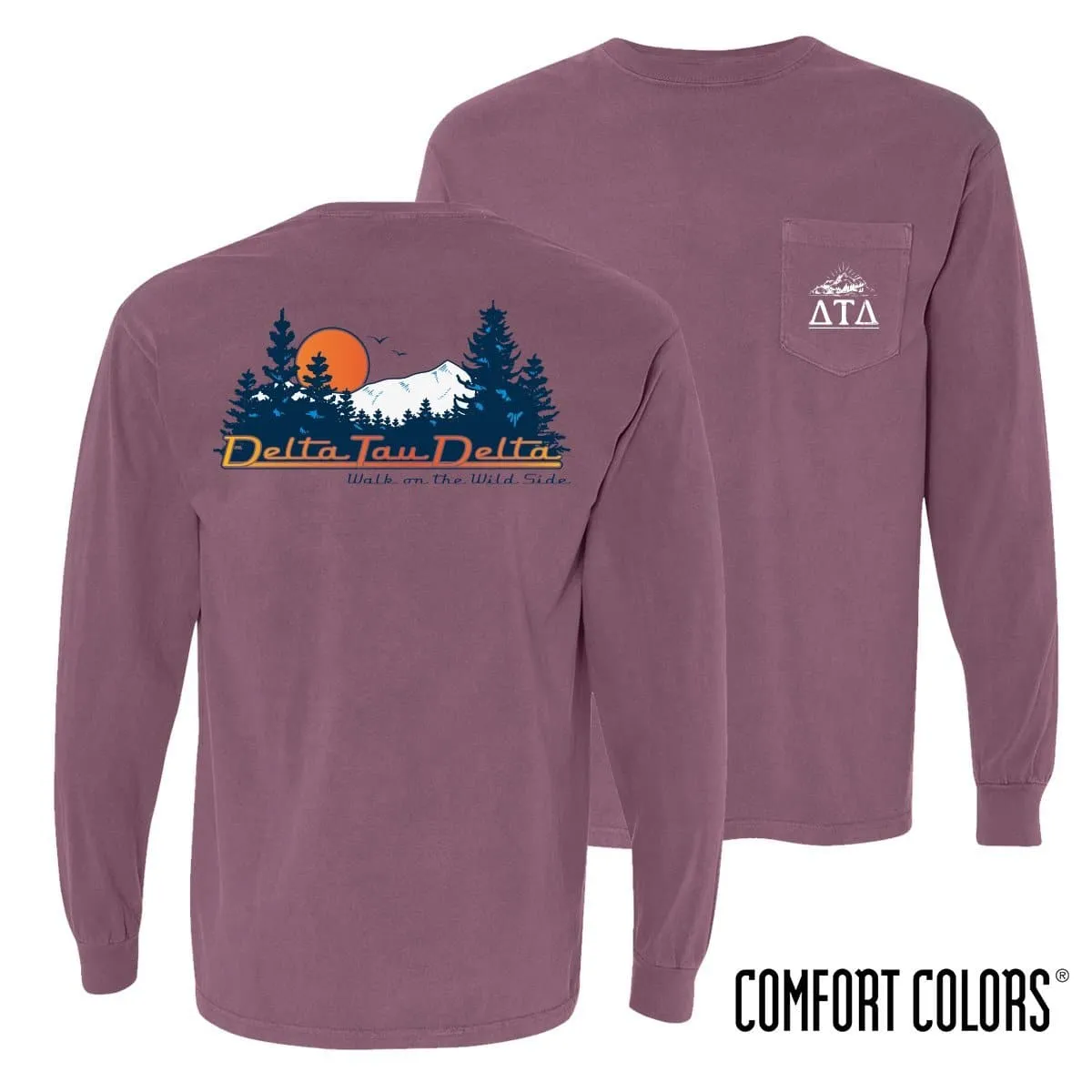 Delt Comfort Colors Berry Retro Wilderness Long Sleeve Pocket Tee