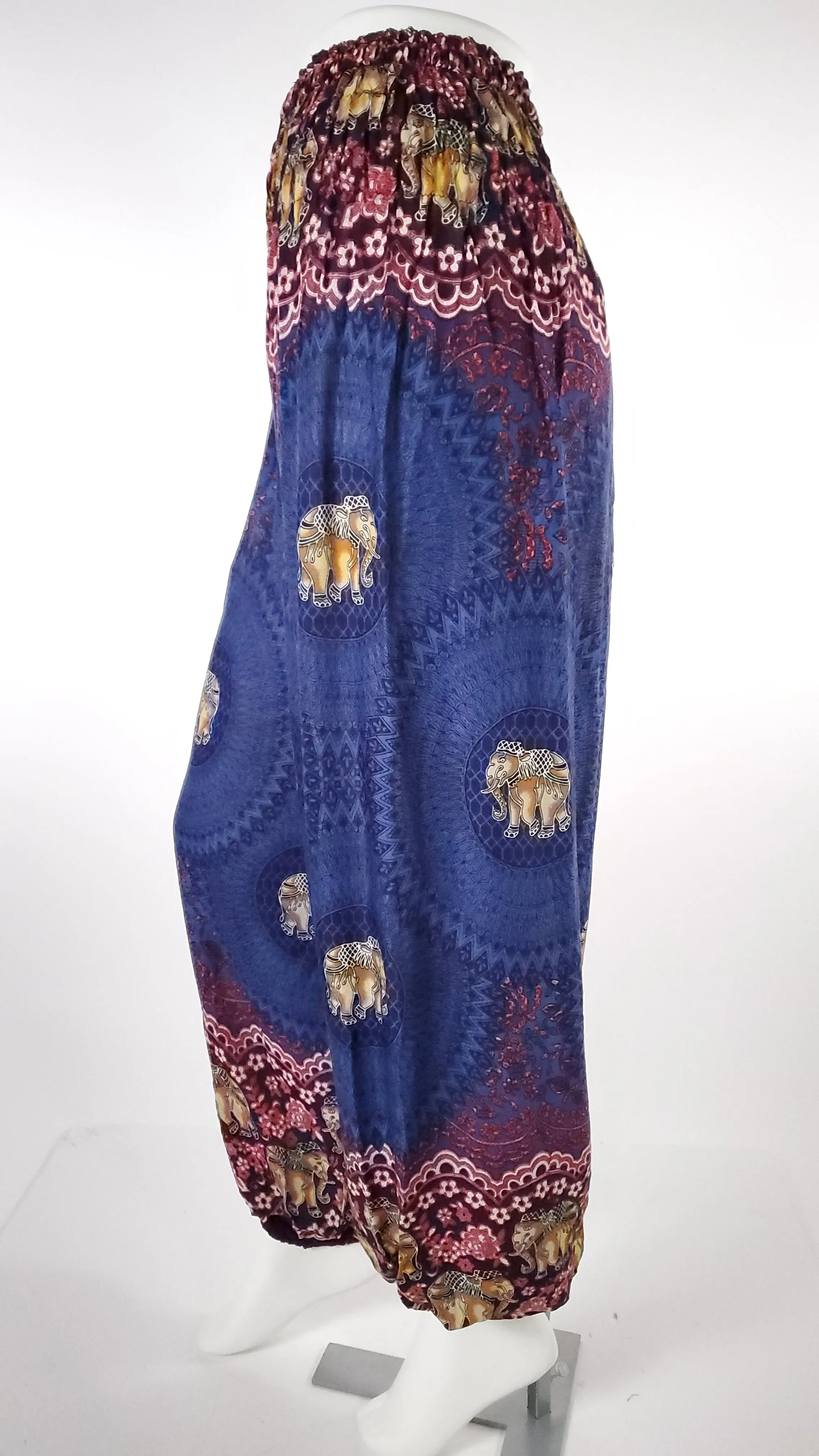 Elephant Design Straight Leg Harem Pants in Blue