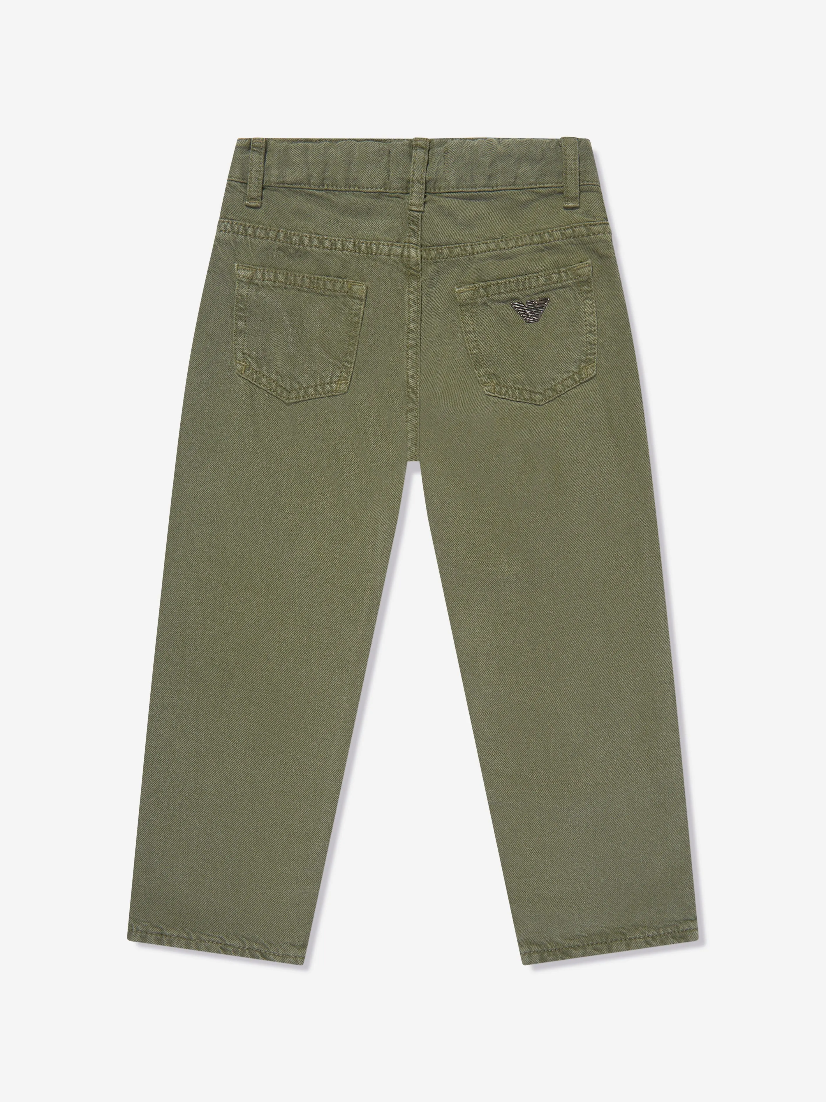 Emporio Armani Boys Linen Blend Trousers in Green