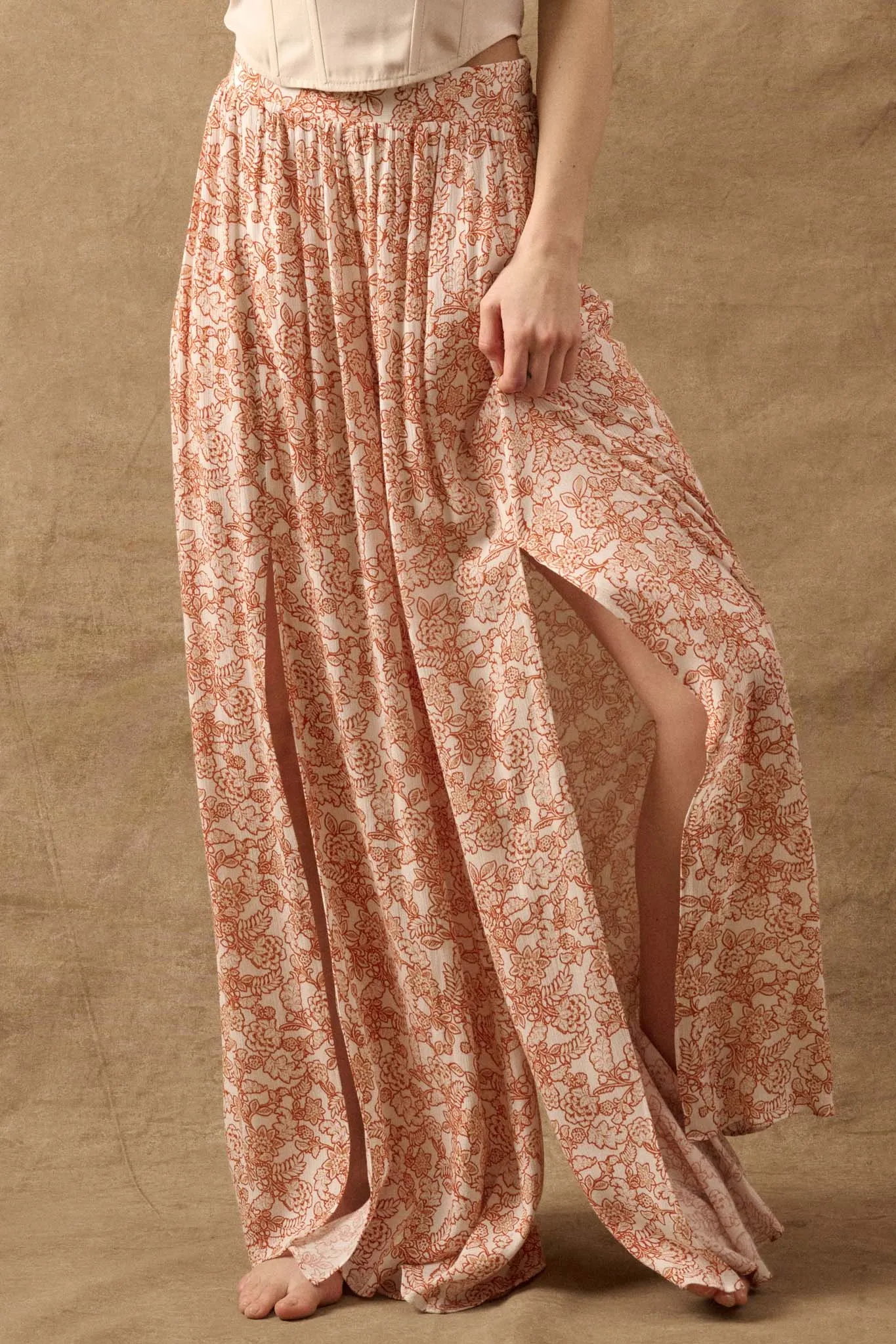 Fascinating Flowers Floral Split-Leg Palazzo Pants