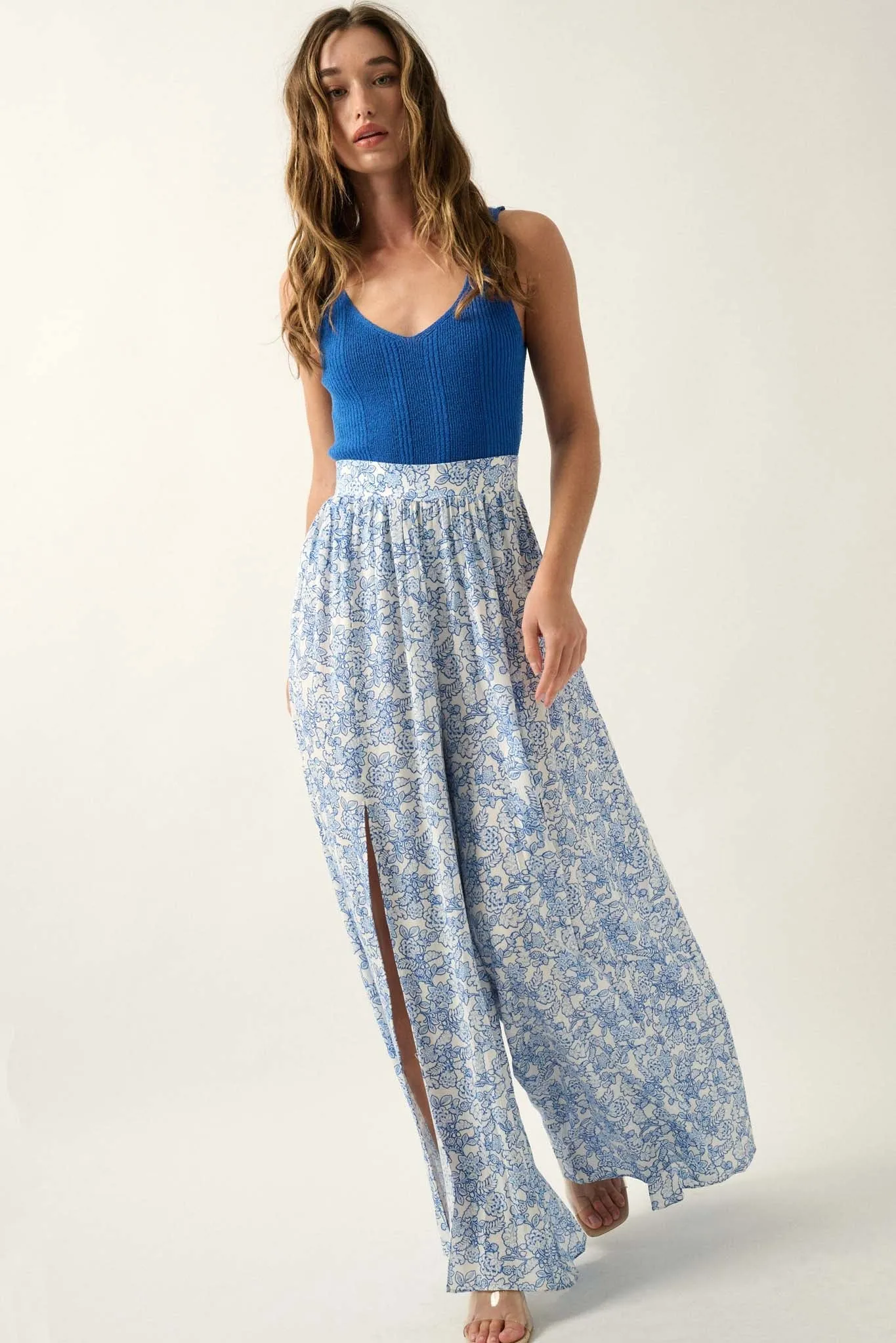 Fascinating Flowers Floral Split-Leg Palazzo Pants