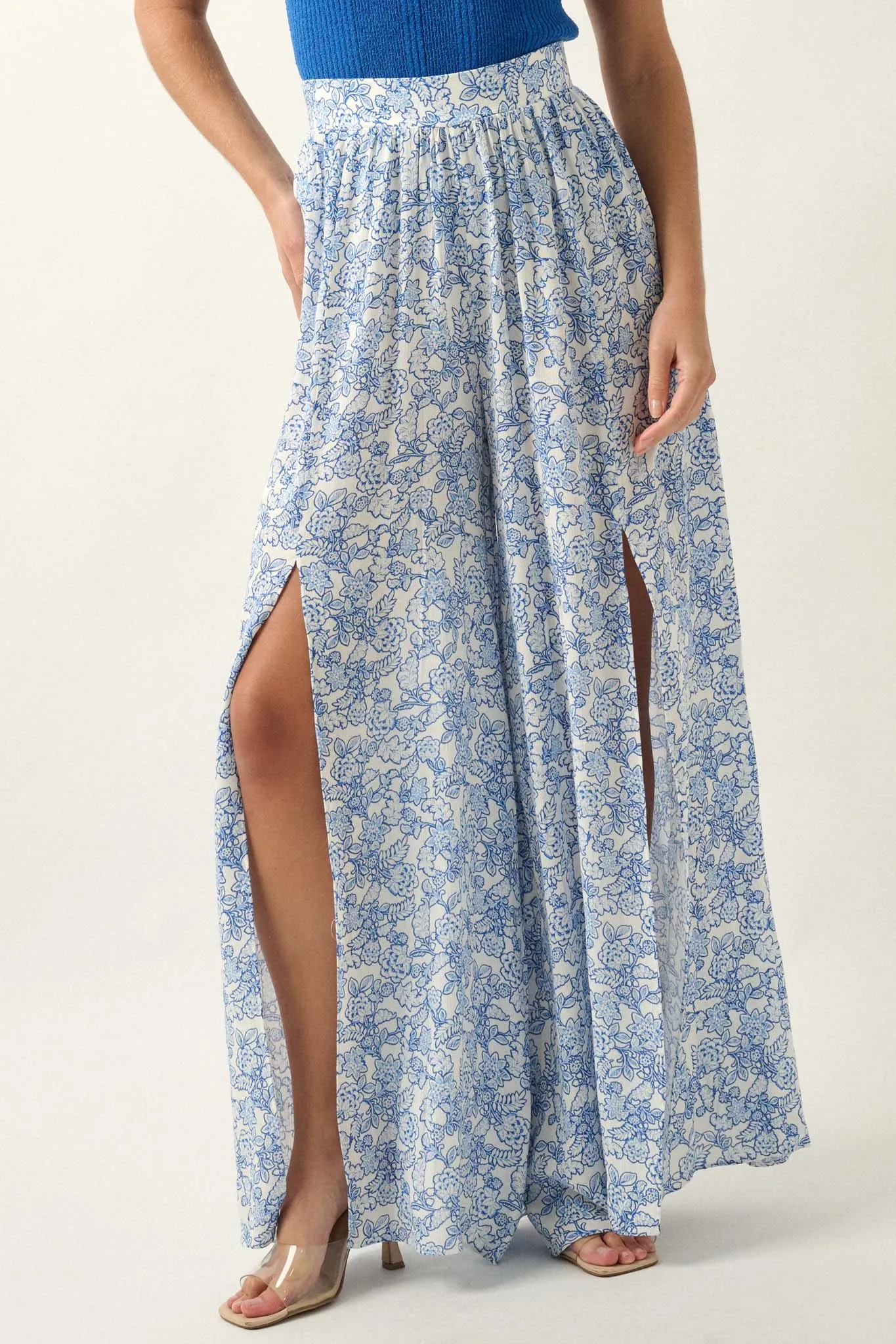 Fascinating Flowers Floral Split-Leg Palazzo Pants