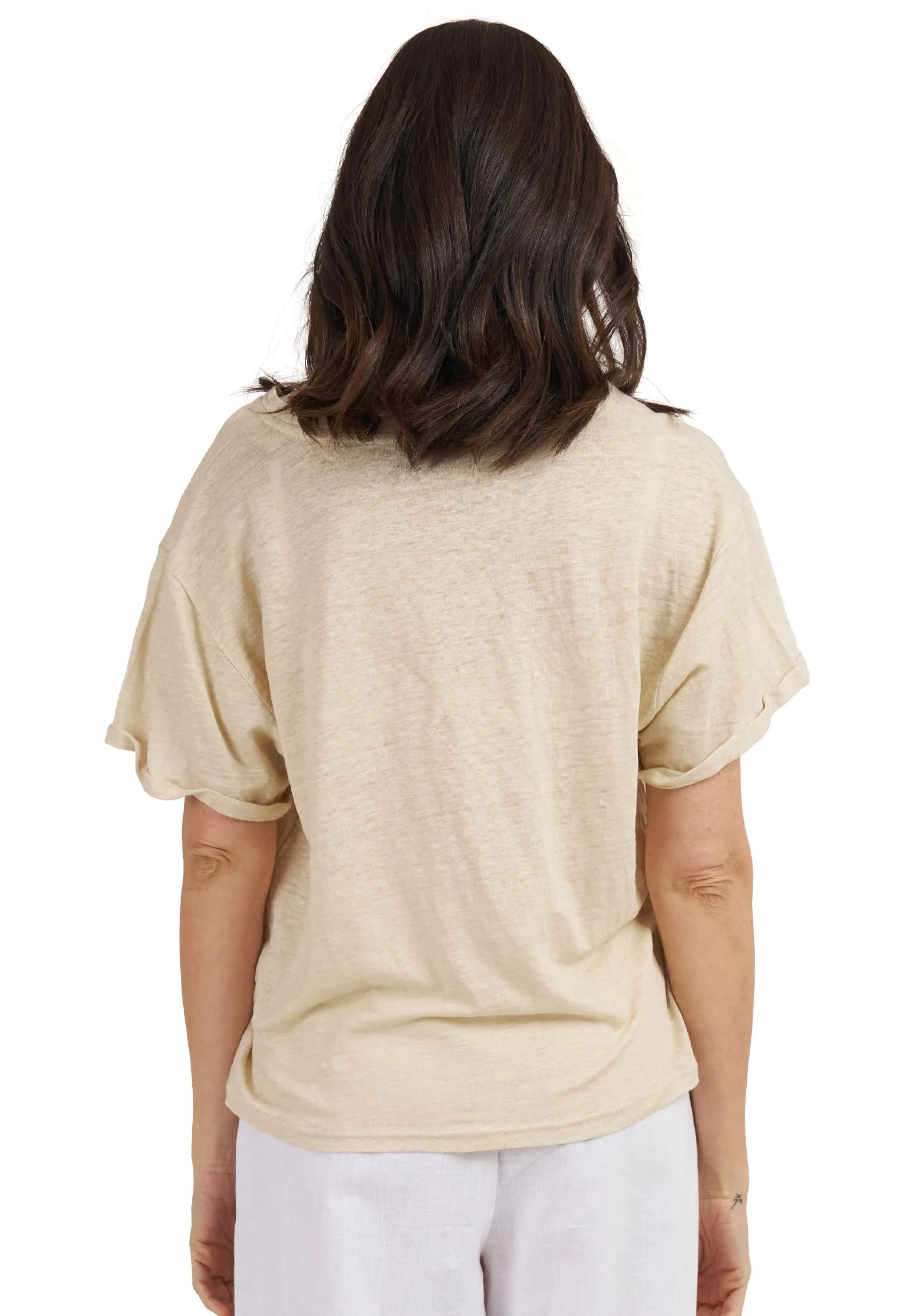 Francy-Linen Natural Rolled Sleeve T-Shirt