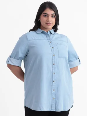 Gia Blue Relaxed Fit Denim Blouse Shirt