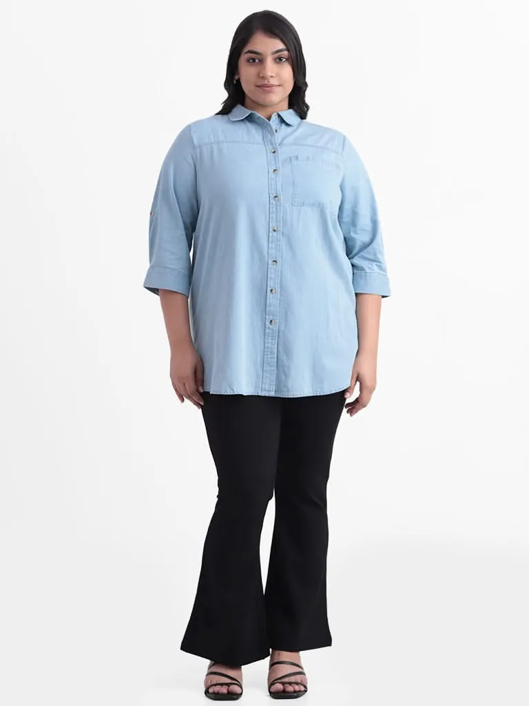 Gia Blue Relaxed Fit Denim Blouse Shirt