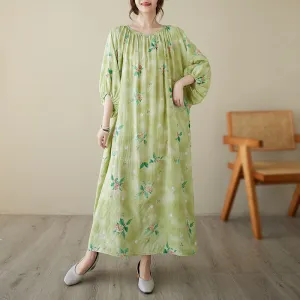 Green Plant-Print Maxi Dress