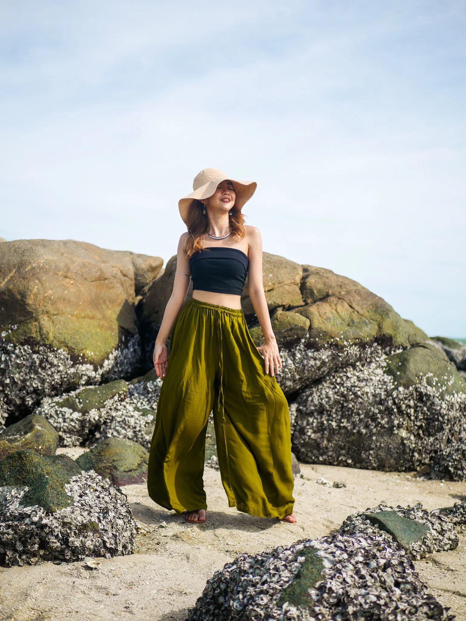 Green Wide Leg Palazzo Pants