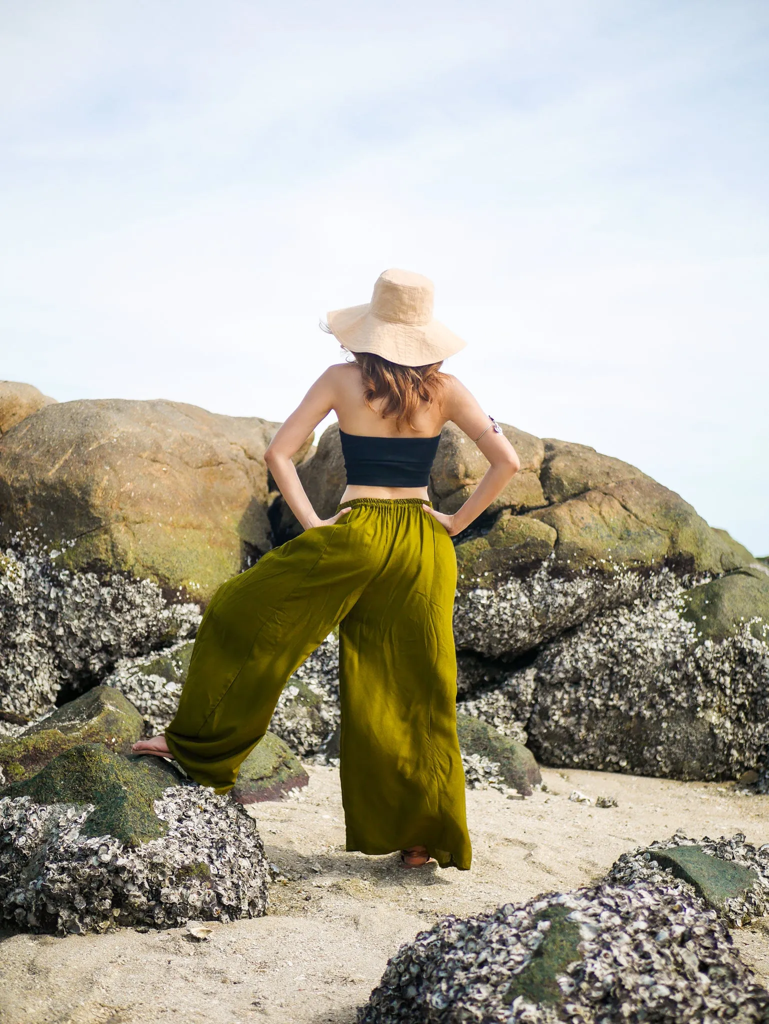 Green Wide Leg Palazzo Pants