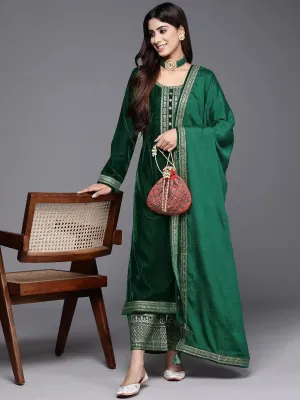 Green Yoke Design Velvet Straight Suit With Dupatta