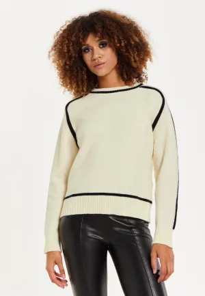 House of Holland Cream Jumper with Black Contrast Detail