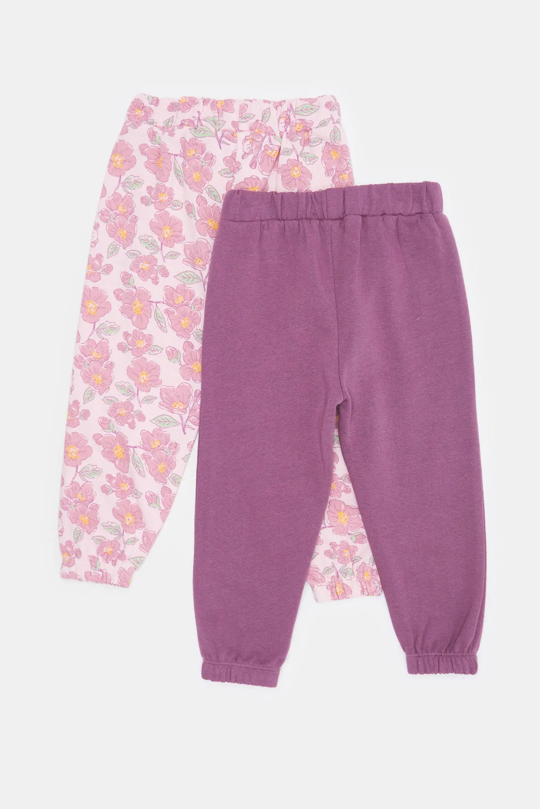 Infant Girls Pink Floral And Solid  Mauve Active Pants