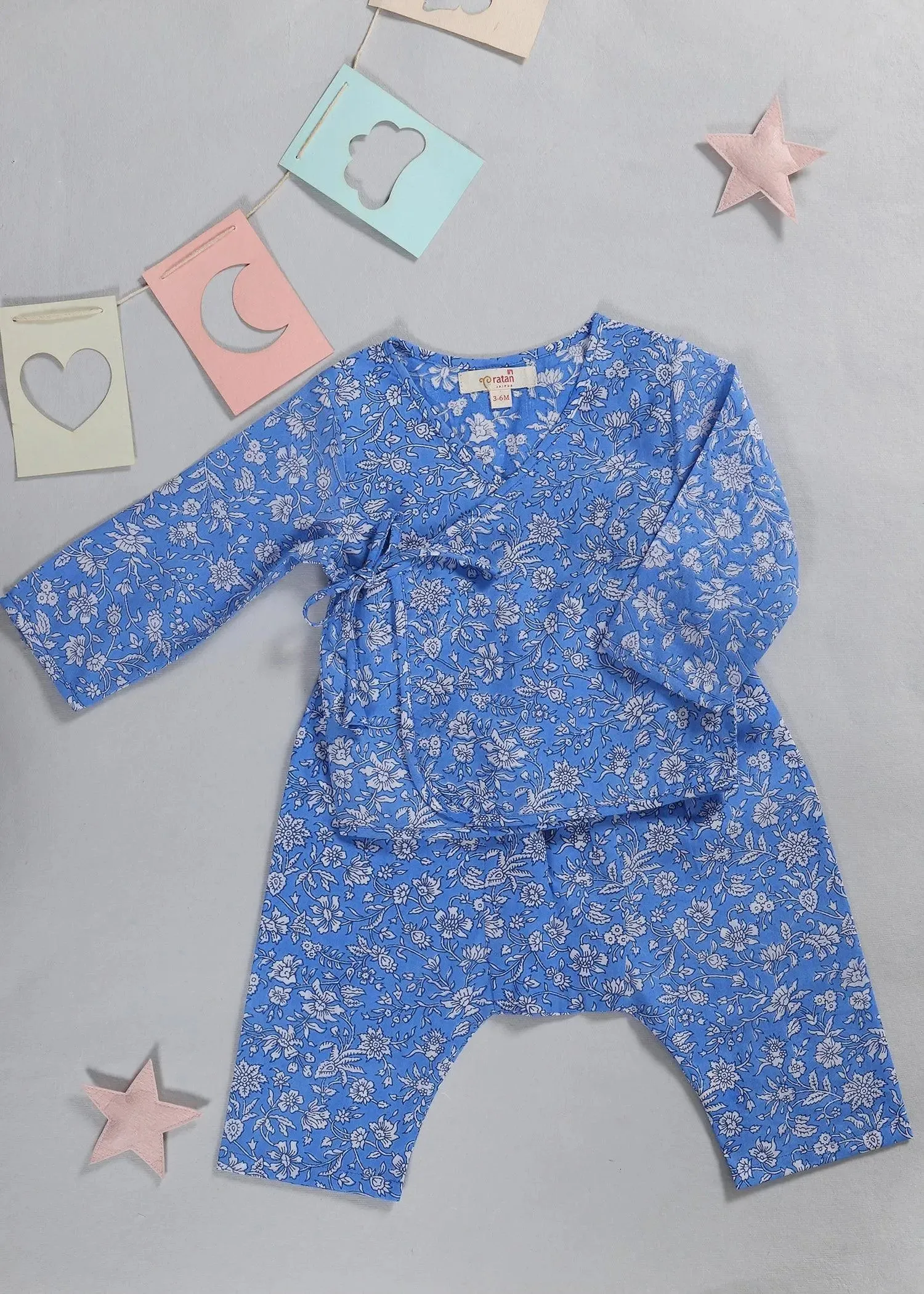 Jaal Blue Full Sleeves Cotton Nightsuit Unisex (3-12 Months)