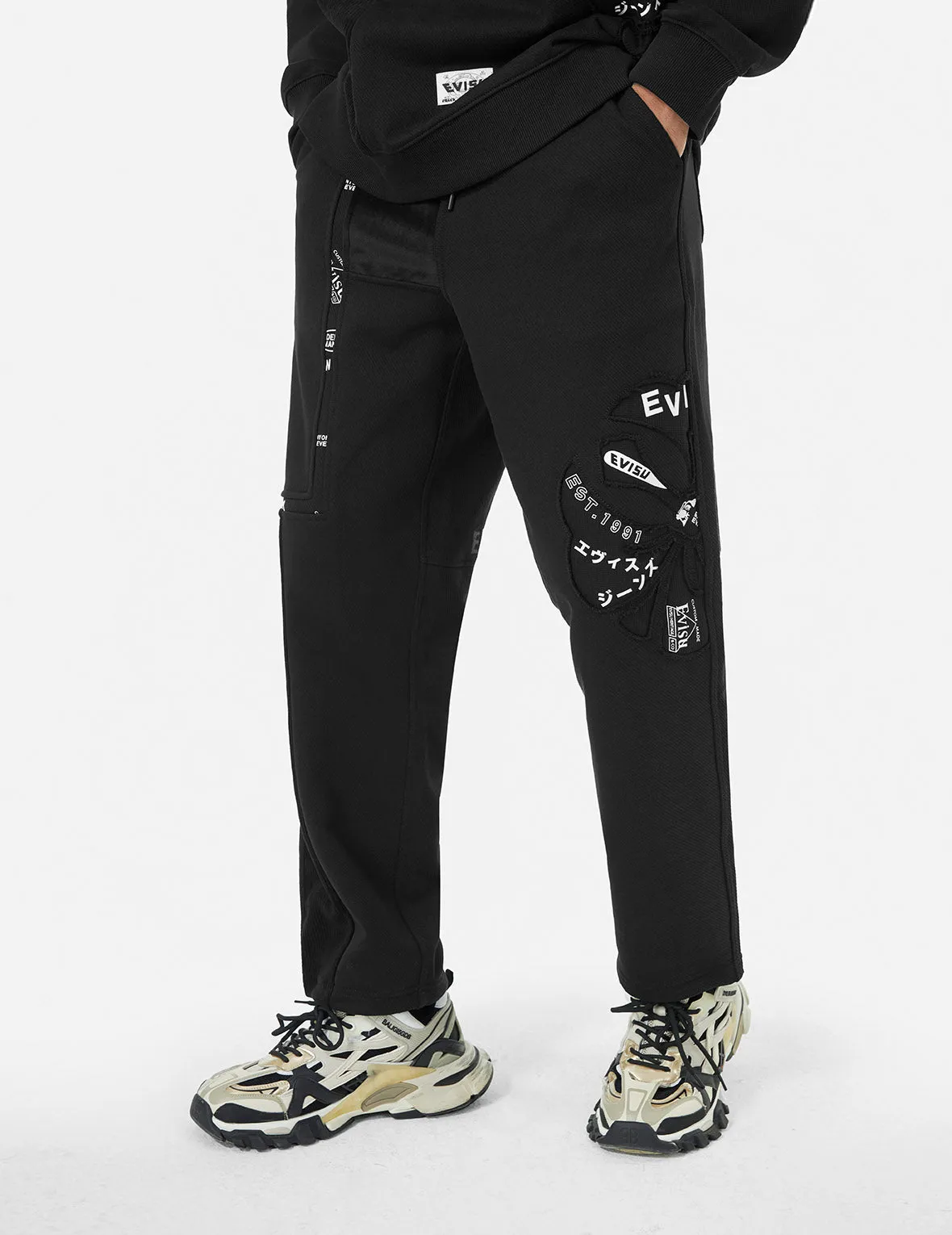 Kamon Appliqué Patchwork Loose Fit Sweatpants