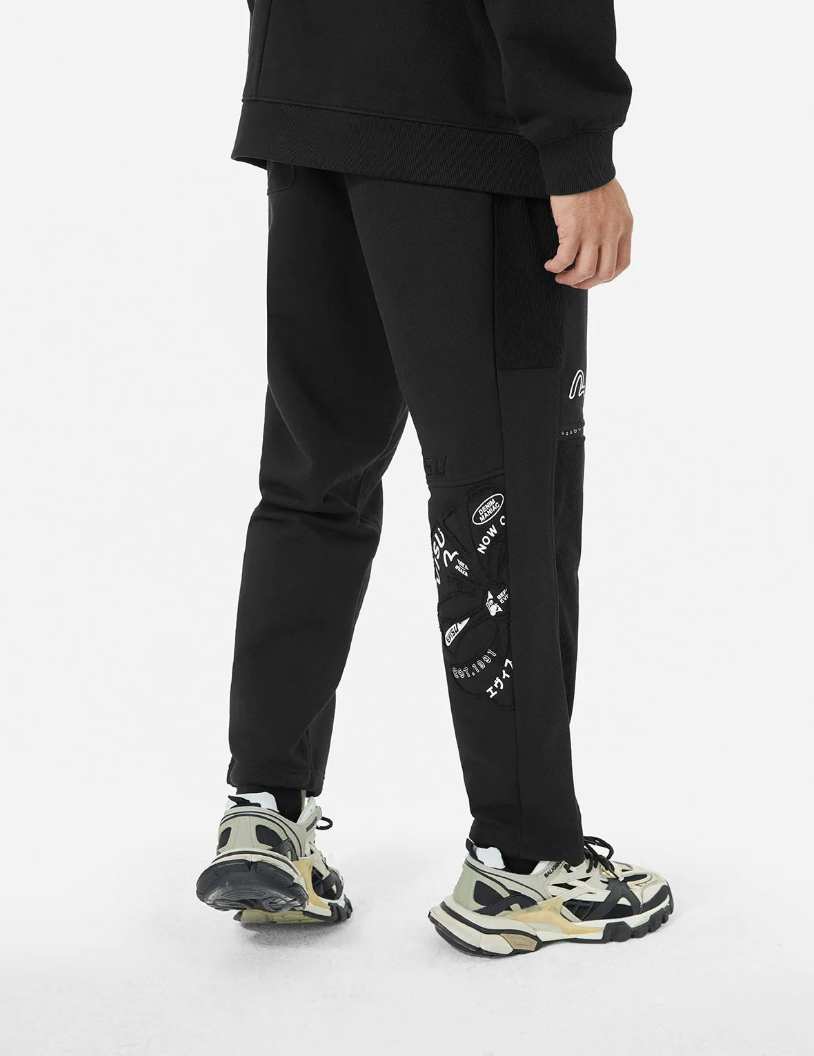 Kamon Appliqué Patchwork Loose Fit Sweatpants