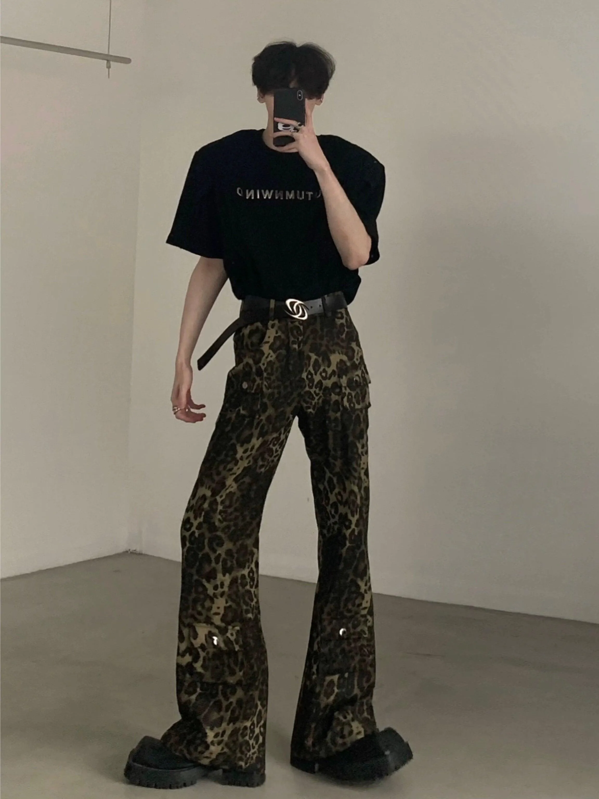 Leopard Print Wide-Leg Cargo Pants