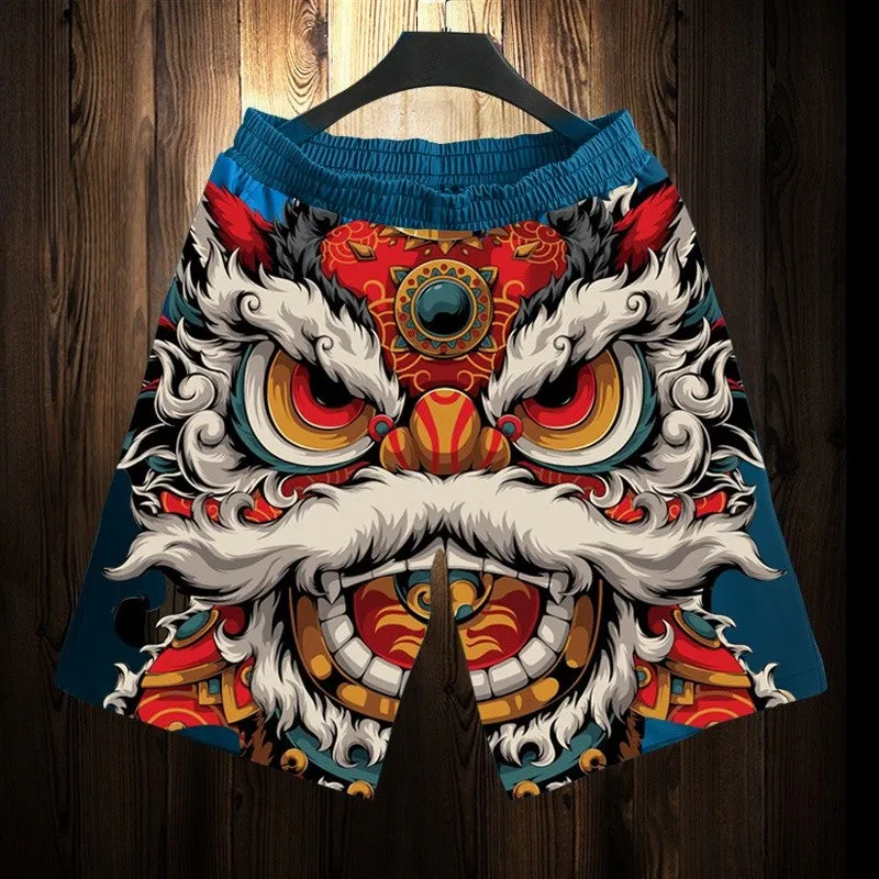 Lion shorts men casual print loose beach pants