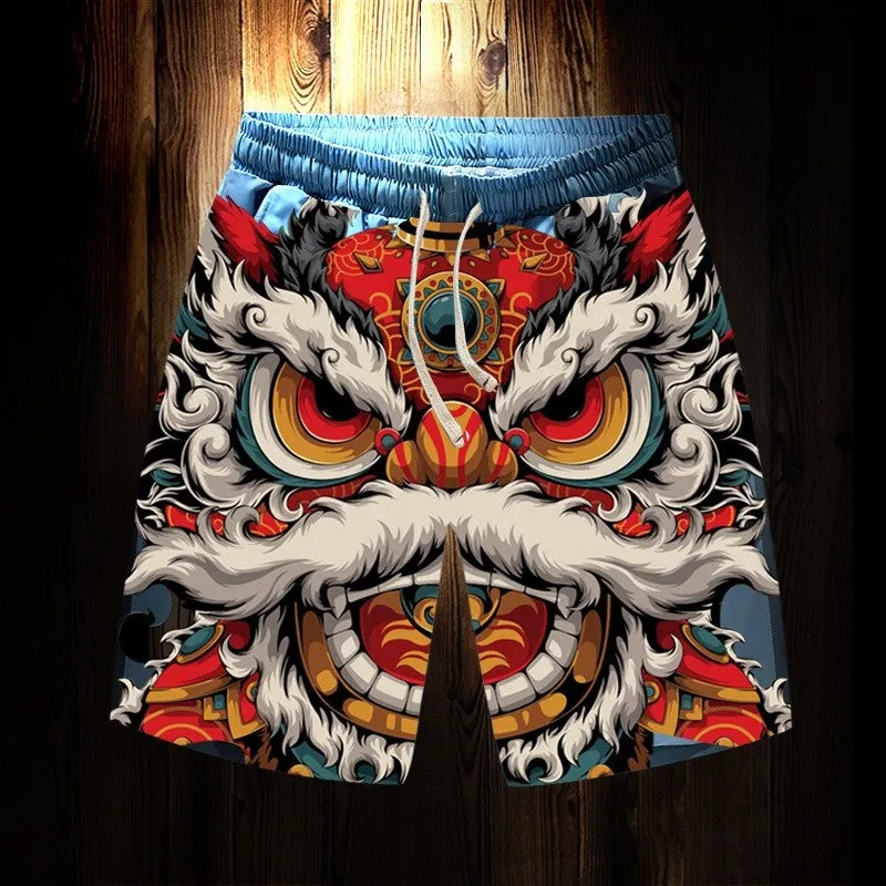 Lion shorts men casual print loose beach pants