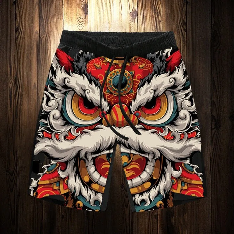 Lion shorts men casual print loose beach pants