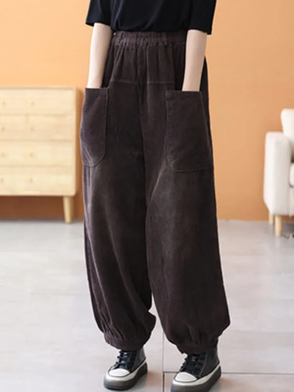 Loose Elasticity Solid Color Casual Flared Pants Bottoms