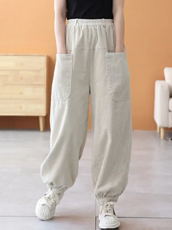 Loose Elasticity Solid Color Casual Flared Pants Bottoms