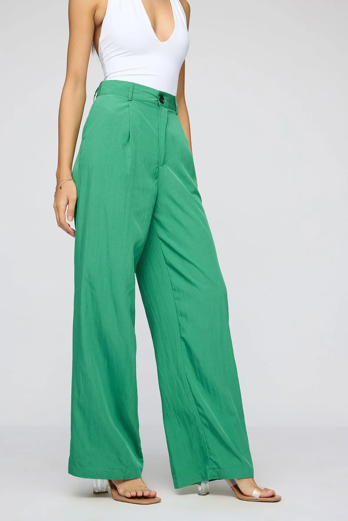 Lush Green Pleated Straight Fit Korean Pants