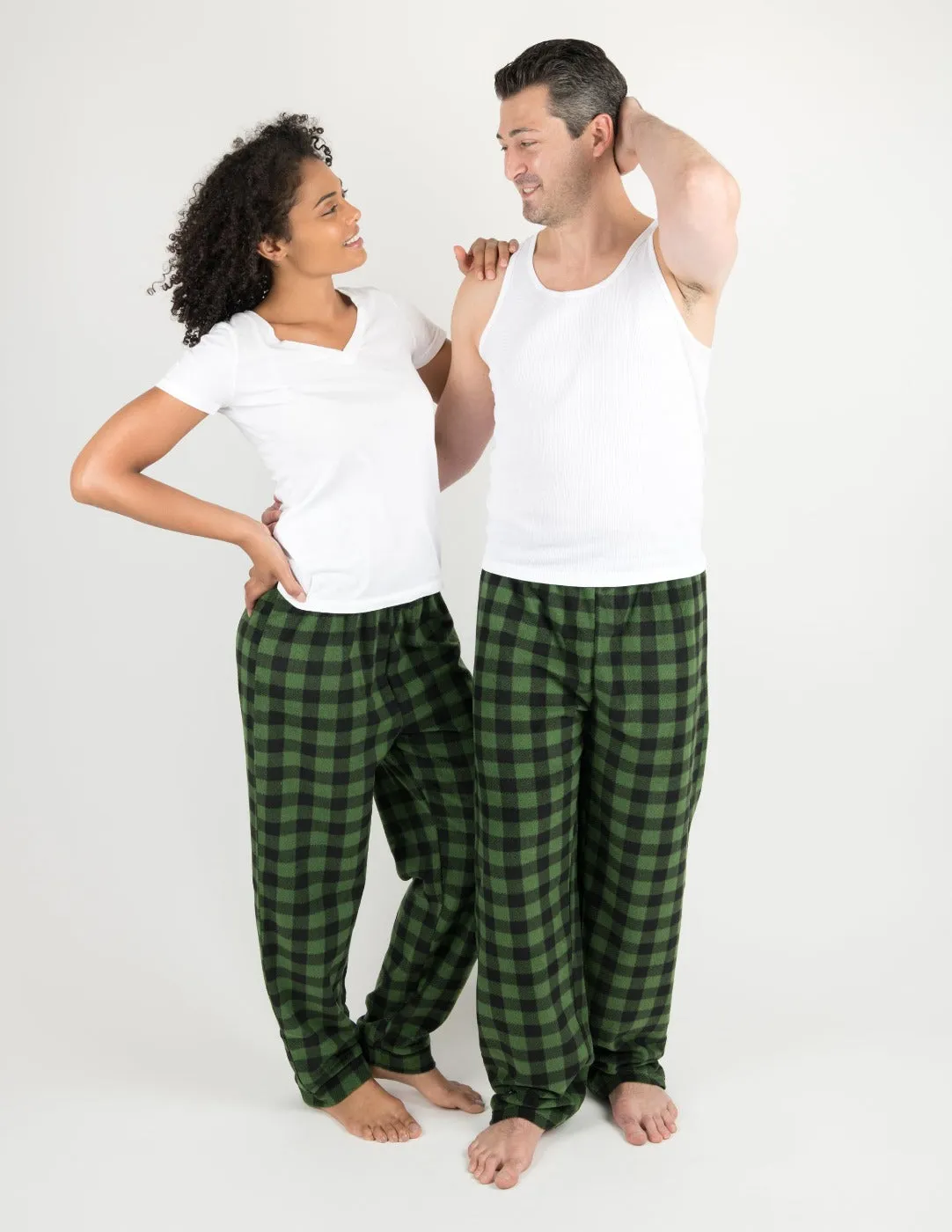 Mens Black & Green Plaid Fleece Pants