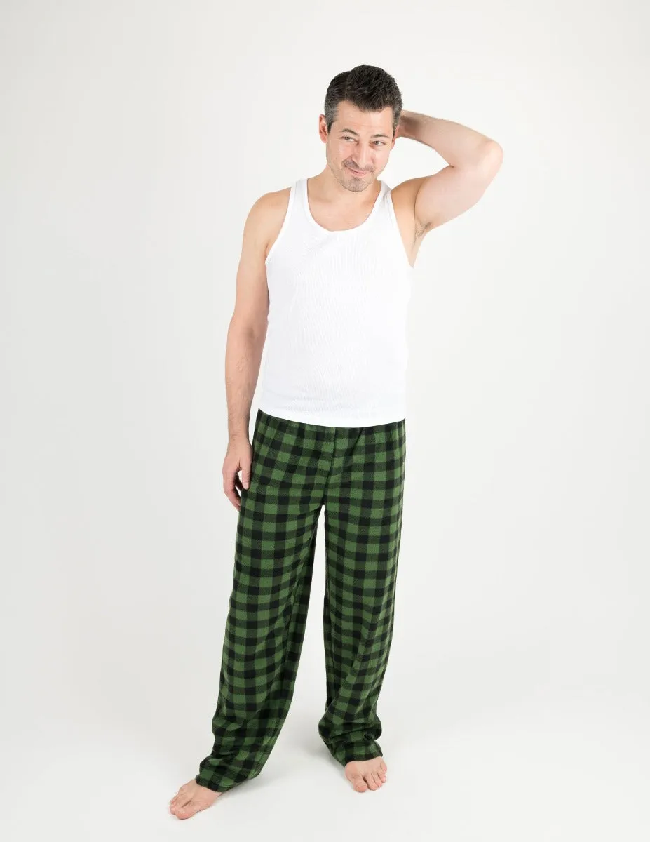 Mens Black & Green Plaid Fleece Pants