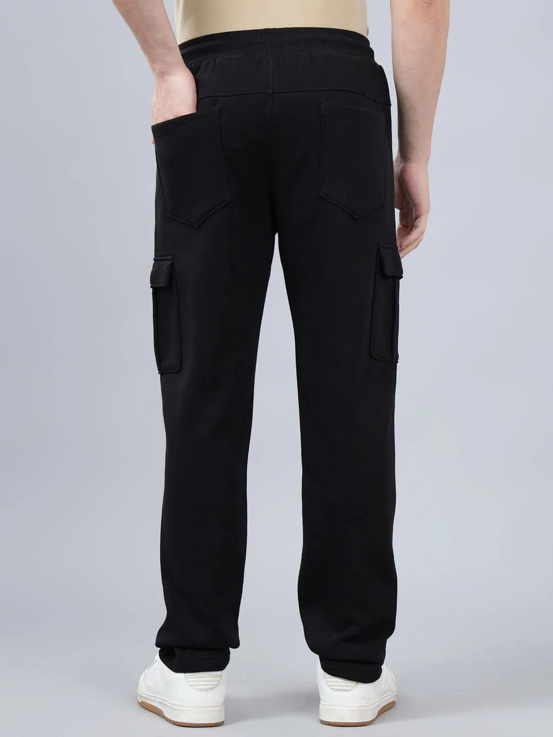 Men's Black Solid Full Length Winter Cargo Pant