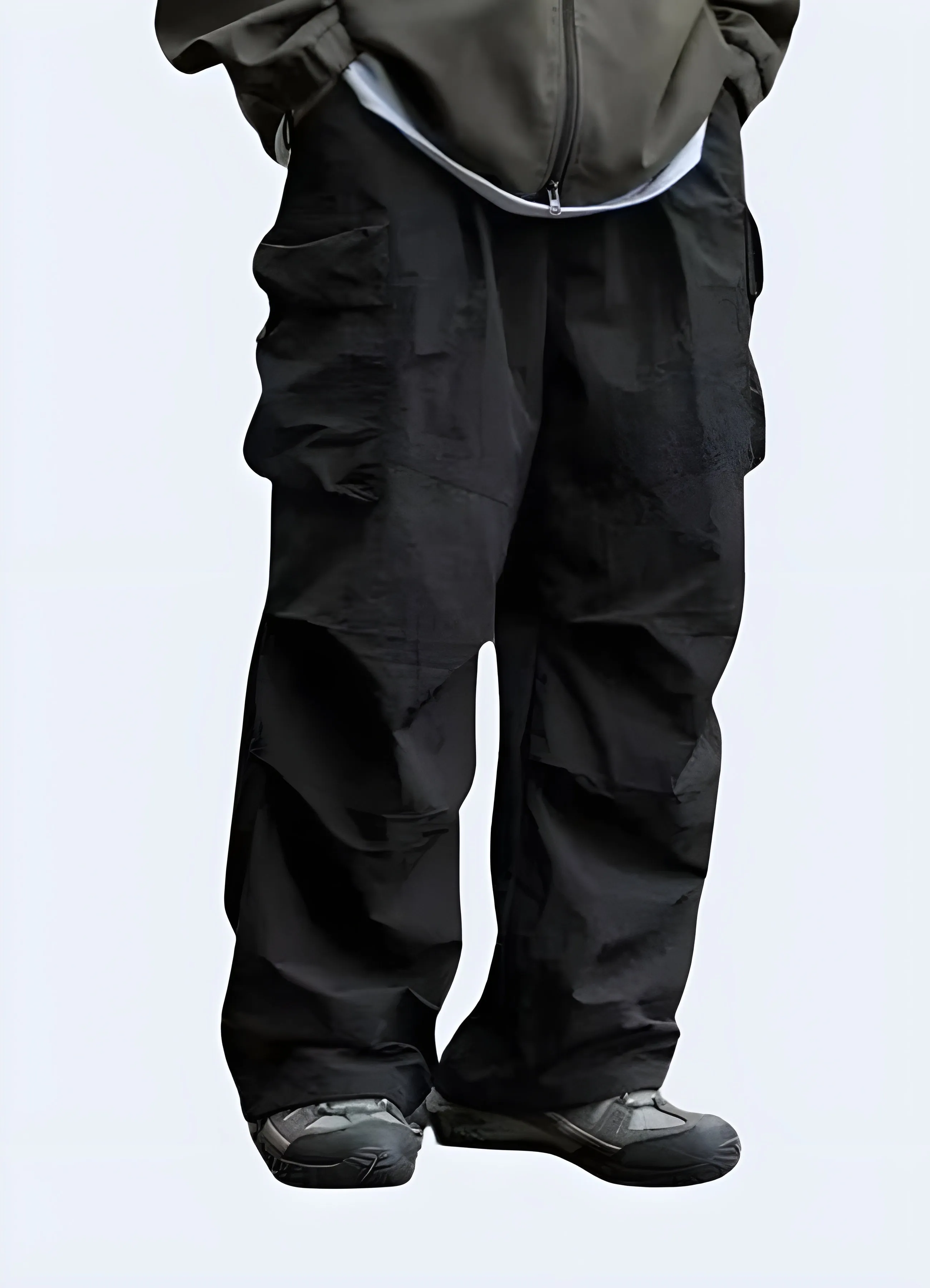 Men's black Streetwear parachute pants