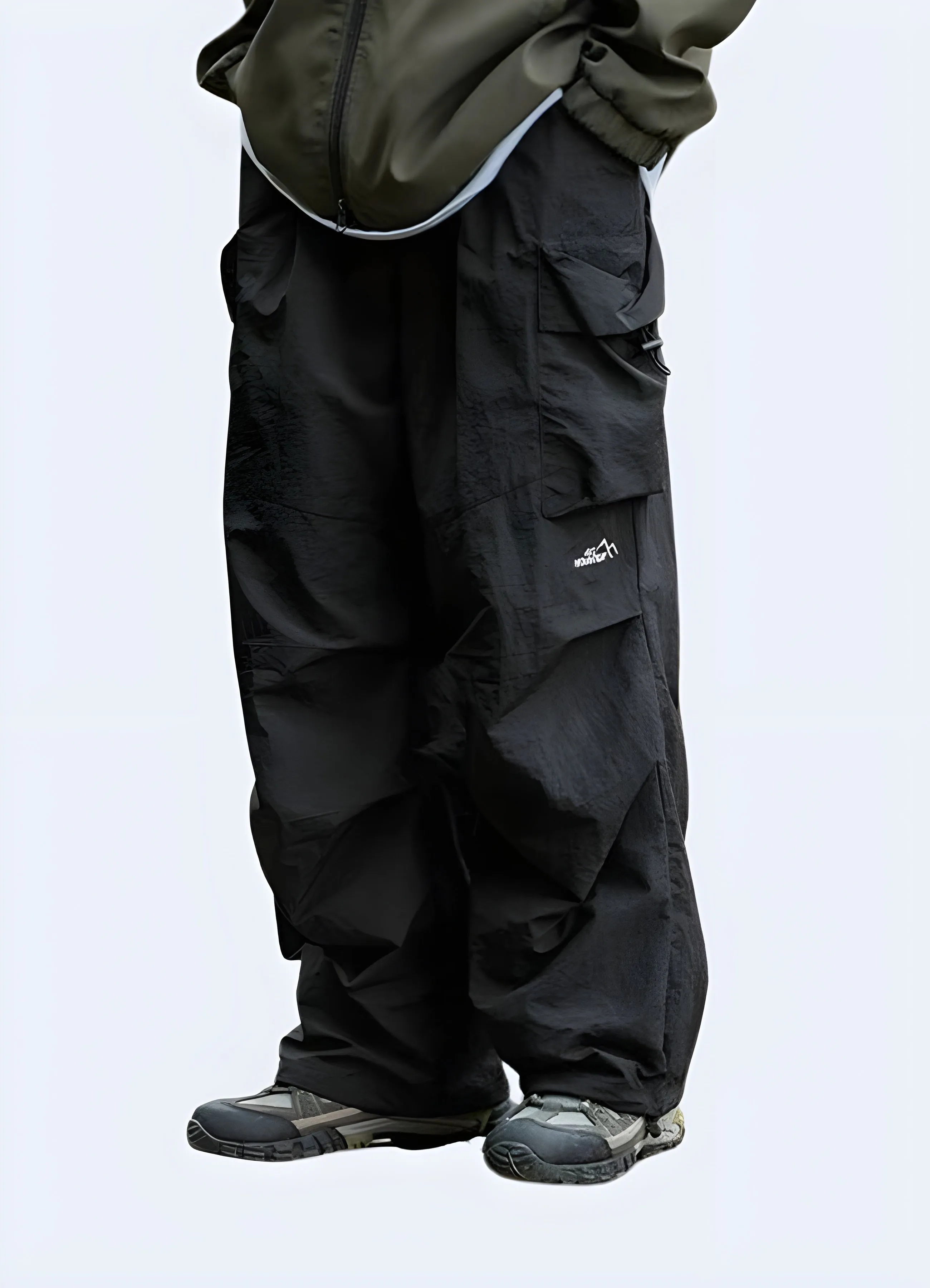 Men's black Streetwear parachute pants