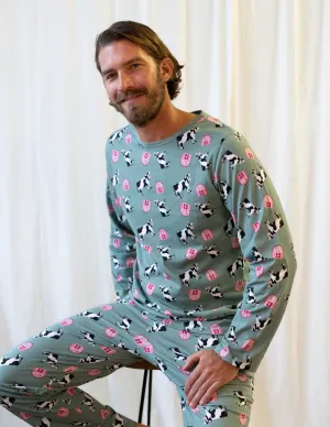 Mens Loose Fit Blue Cow Pajamas