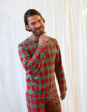 Mens Loose Fit Red & Green Argyle Pajamas