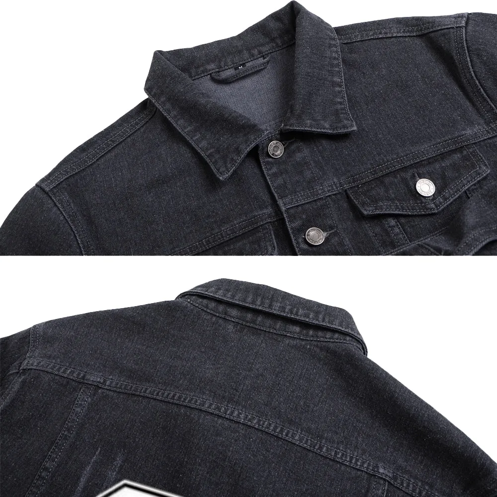 Mens Lucky Number 04 Graphic Button Up Denim Jacket