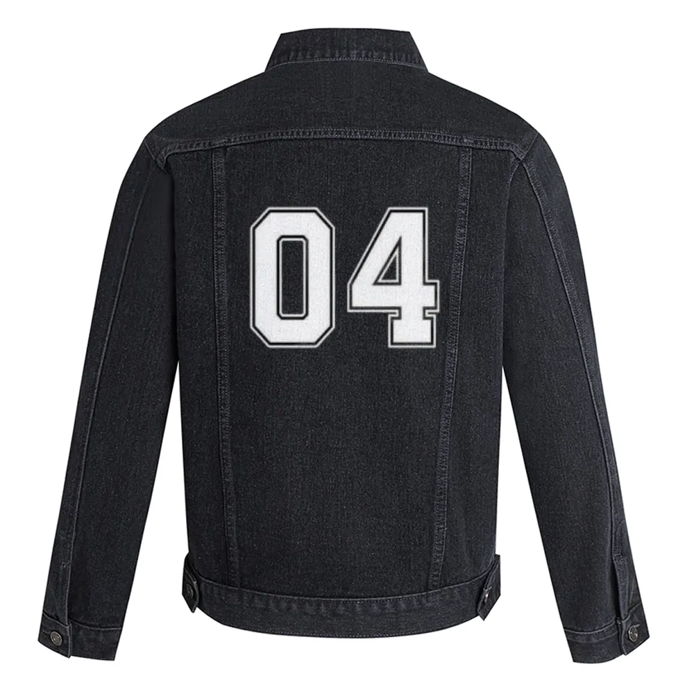 Mens Lucky Number 04 Graphic Button Up Denim Jacket