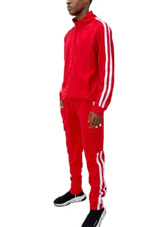 Mens Red Two Stripe Cargo Set Pants Jacket