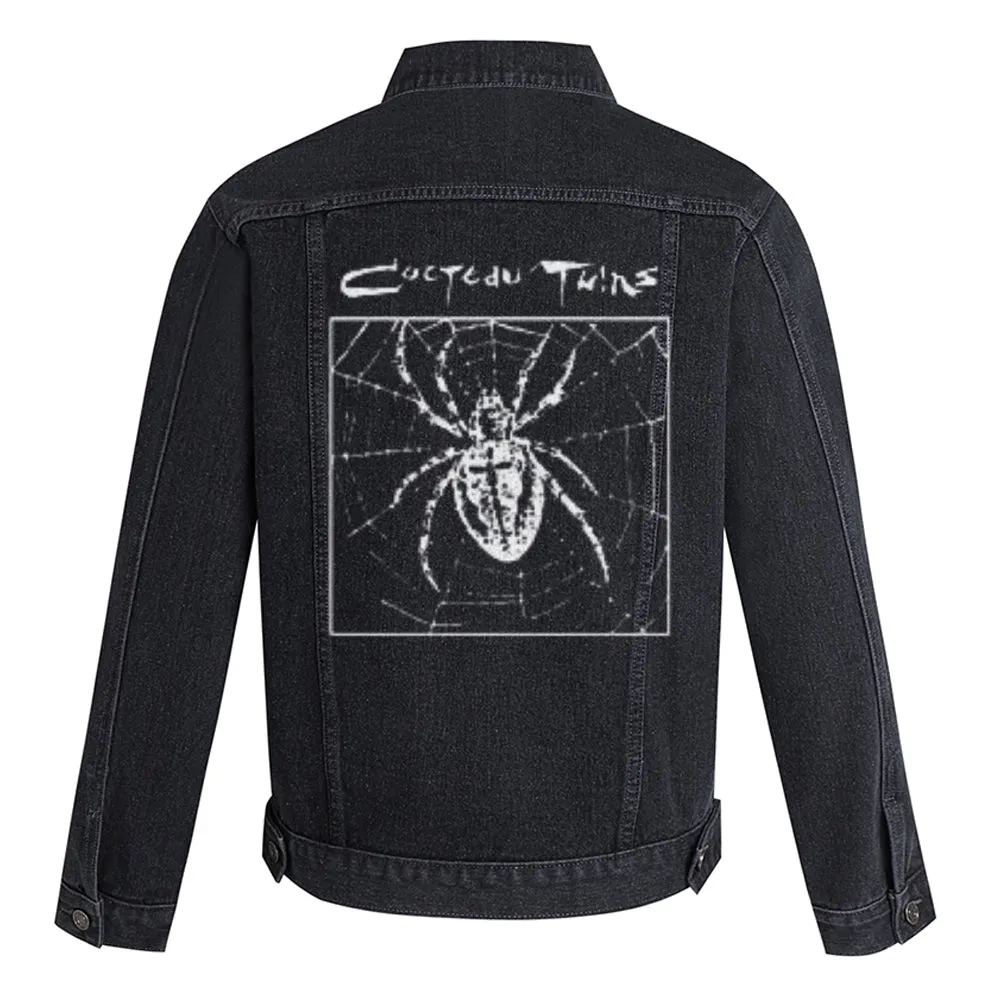 Mens Vintage Gothic Spider Graphic Denim Jacket