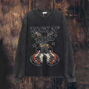 Mens Vintage Rock Guitar Print Sweatshirt