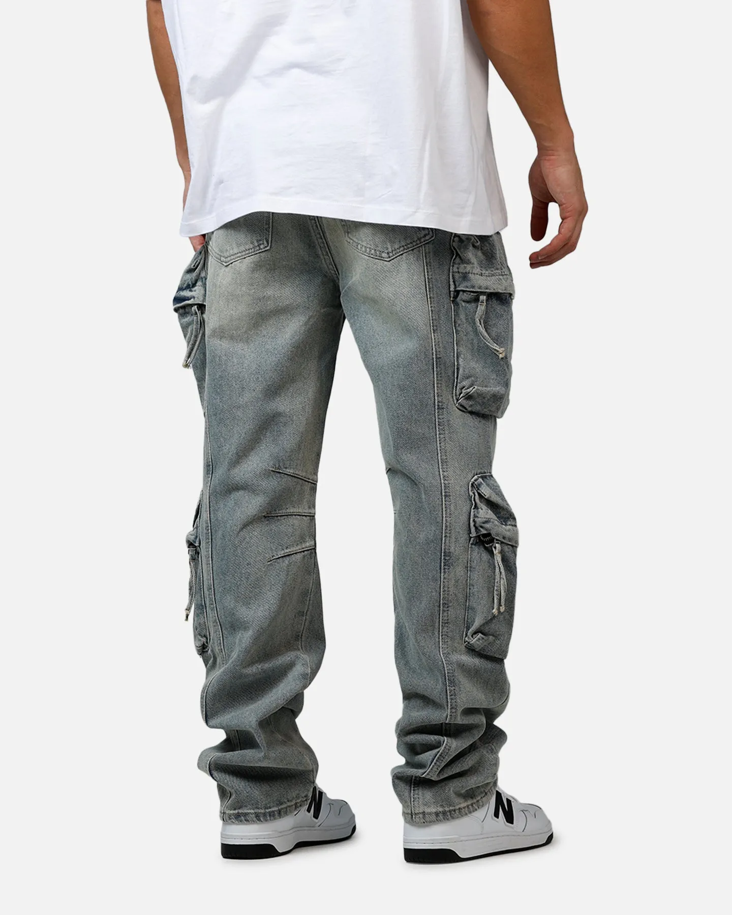 MNML V709 Wide Bellow Cargo Denim Pants Blue