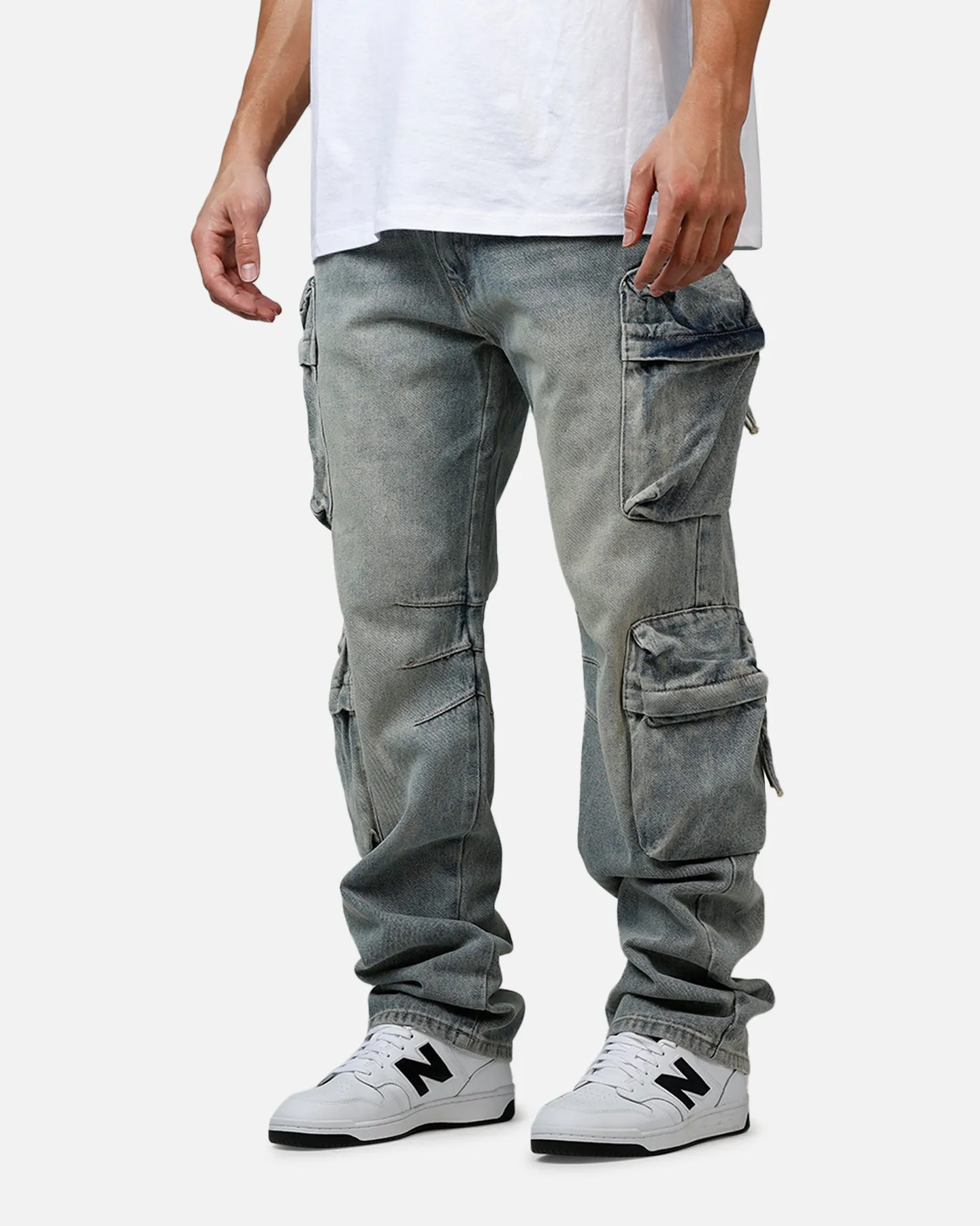 MNML V709 Wide Bellow Cargo Denim Pants Blue