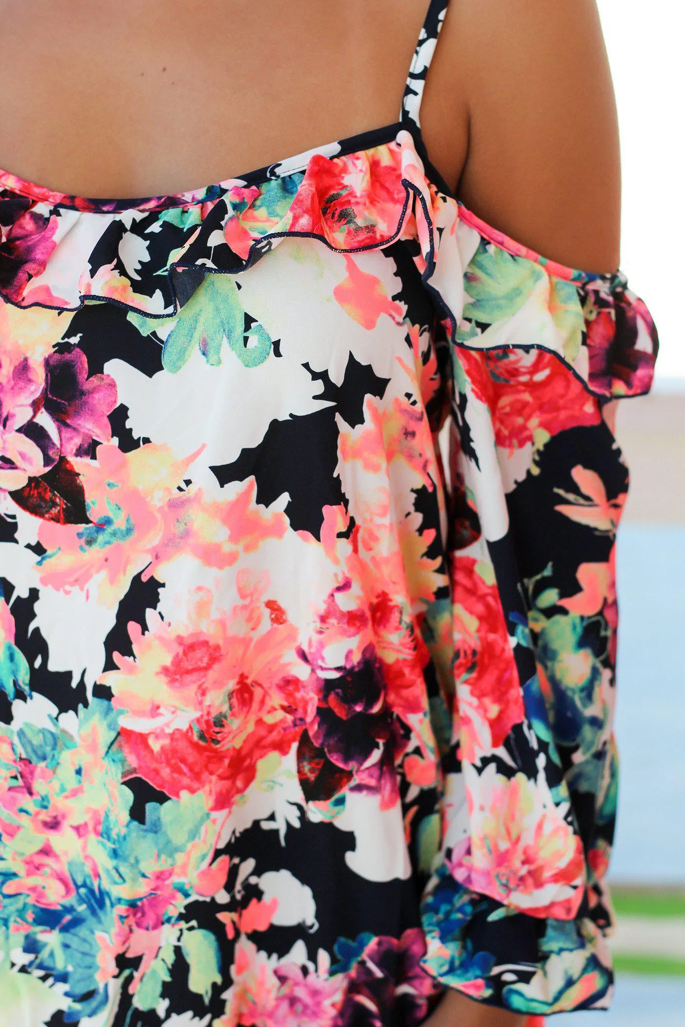 Neon Floral Off Shoulder Top