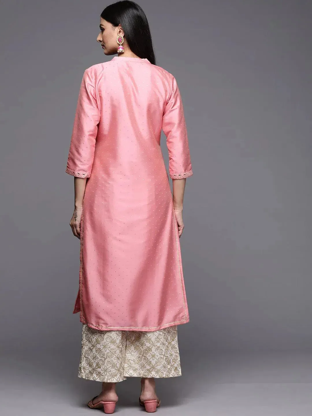 Pink Yoke Design Art Silk Straight Kurta